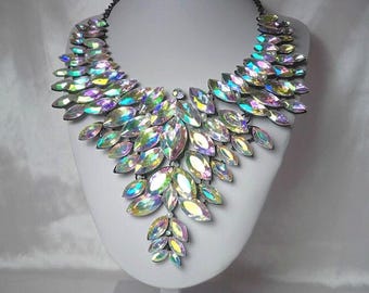 AB Rhinestone Statement Necklace Set: Bridal Pageant Jewelry