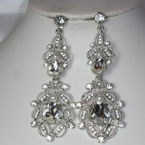 Rhinestone Dangle Chandelier Earrings: Bridal Pageant Jewelry