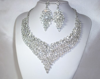 necklace set, rhinestone necklace set, bridal necklace, wedding necklace, statement necklace, pageant prom necklace, drag queen necklace