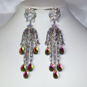 Rhinestone Art Deco Chandelier Earrings: Long Dangle Pageant Jewelry