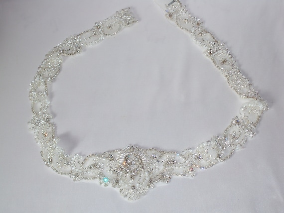 Beautiful beaded and crystals sash Crystal Bridal Sash, Beaded Bridal Dress Sash, Rhinestone  main image 4