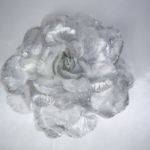 Silver Glitter Flower Hair Clip: Bridal Wedding Hairpiece