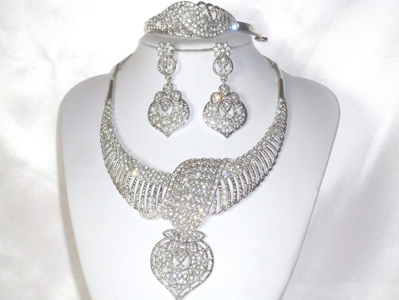 Rhinestone Pearl Bridal Necklace Set: Wedding Jewelry 画像 1