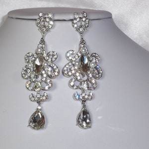 Rhinestone Dangle Chandelier Earrings: Bridal Pageant Statement Earrings