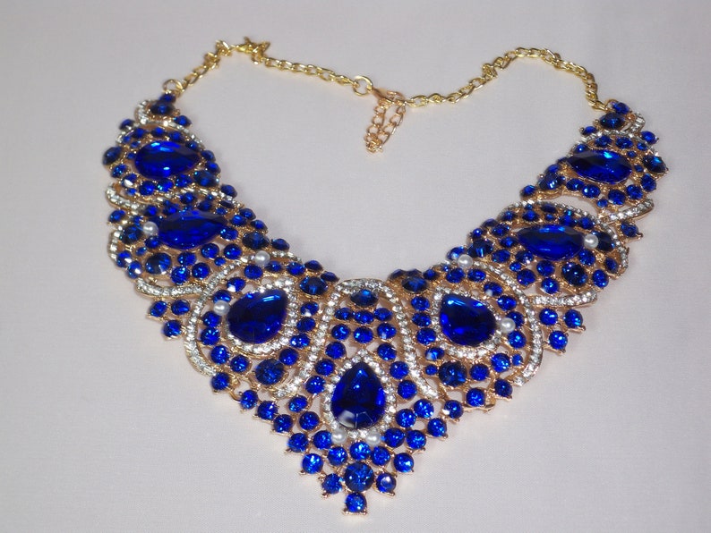 Blue Rhinestone Necklace Set: Bridal Ballroom Jewelry image 5