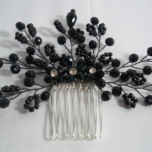 Black beaded hair comb Gothic wedding hair piece head piece Bridal Prom pageant Quenceanera hair jewelry Wedding festival hair adornment