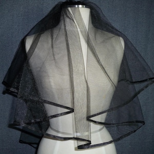 2 tier black veil, goth veil, gothic wedding veil, mourning veil, black satin ribbon edge veil, Black  Bridal Costume Renaissance Veil #2