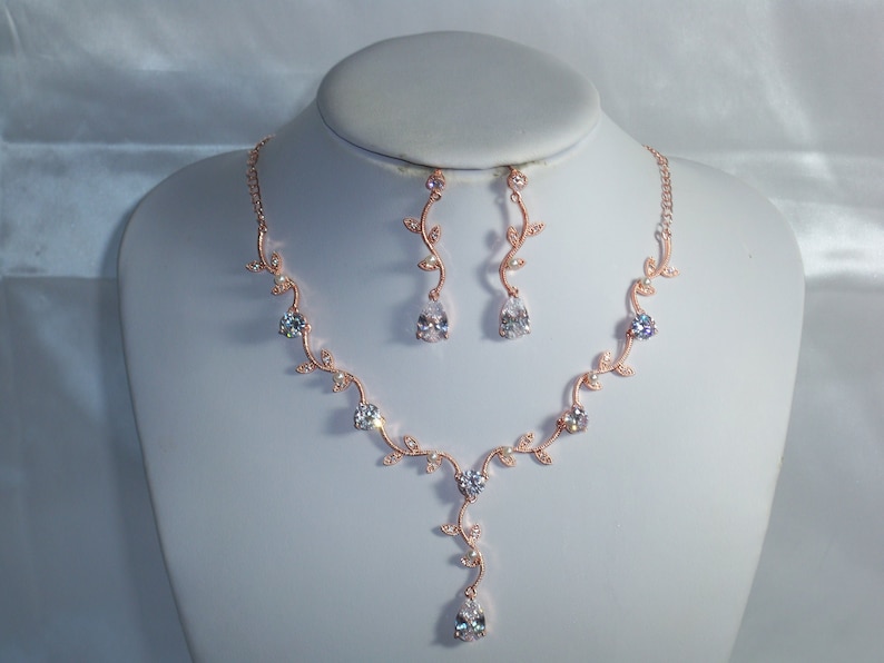 Rose Gold Vine Flower Necklace Set Bridal Wedding MOB Etsy