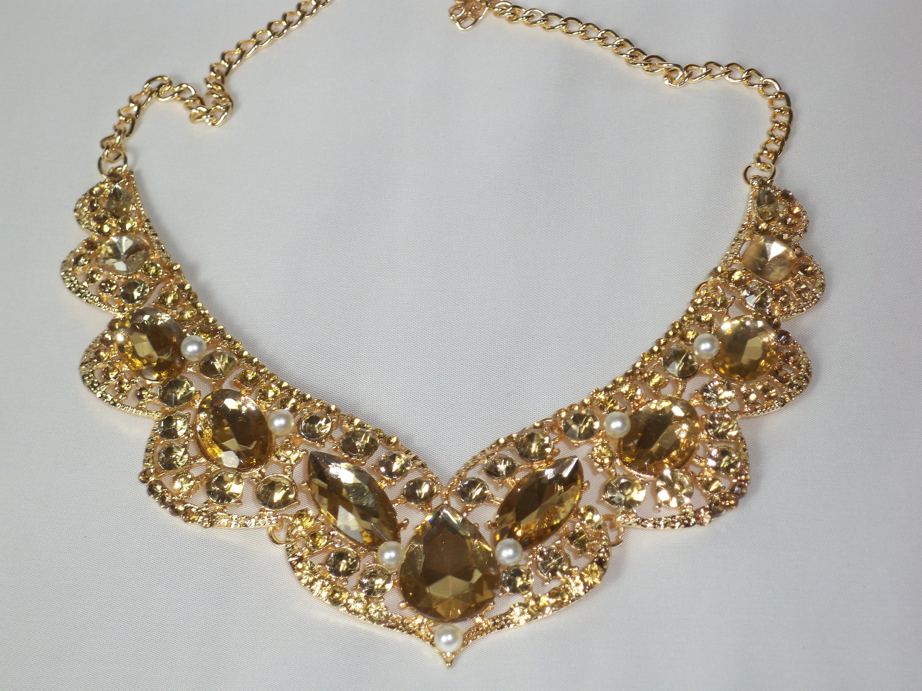 Champagne Necklace Earring Set Bridal Necklace Statement - Etsy