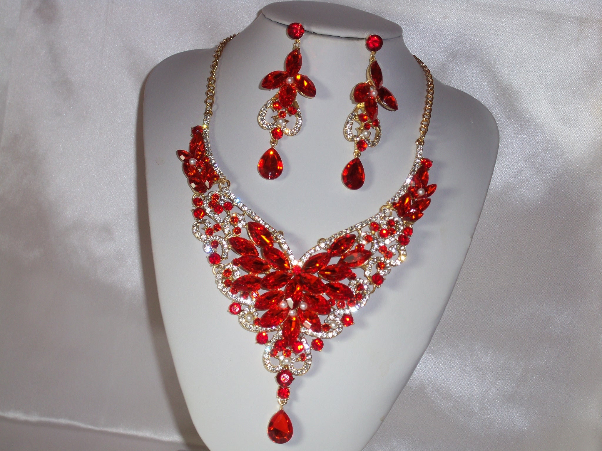 Red rhinestone jewelry sets deals