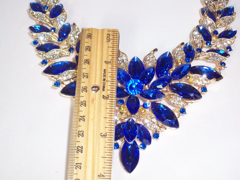wedding necklace pageant necklace Blue rhinestone statement necklace set drag queen necklace Quenceanera prom necklace bridal necklace