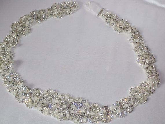 Opalescent beaded wedding bridal belt sash, rhinestone beaded sash belt410 Opalescent Beaded Bridal Belt: Rhinestone Wedding Sash - Etsy main image 2