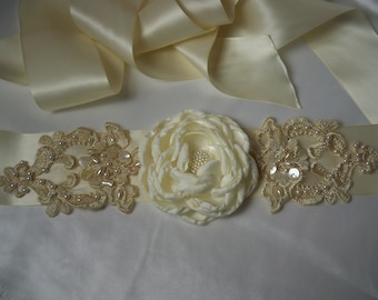 Ivory Lace Floral Bridal Belt: Beaded Wedding Dress Sash - Etsy display picture 3