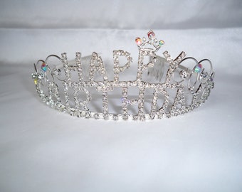 Tiara de diamantes de imitación de feliz cumpleaños: Tiara de princesa de fiesta