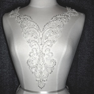 Lace Bridal Applique: V Neck Wedding Dress Insert with Rhinestones