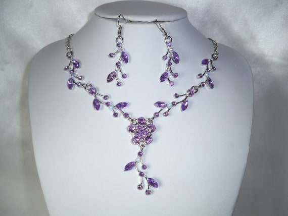 Purple Rhinestone Necklace Jewelry Set Prom Quenceanera - Etsy
