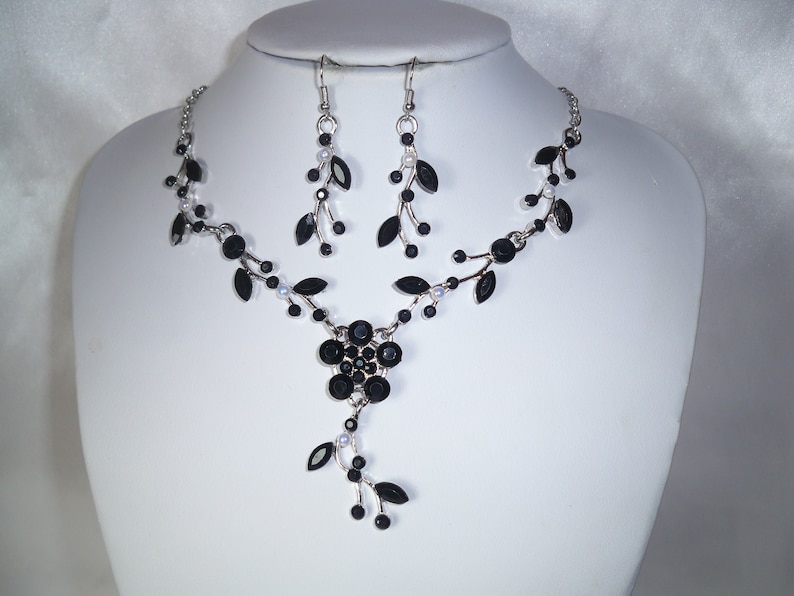 Black rhinestone necklace jewelry set prom Quenceanera bridal Etsy