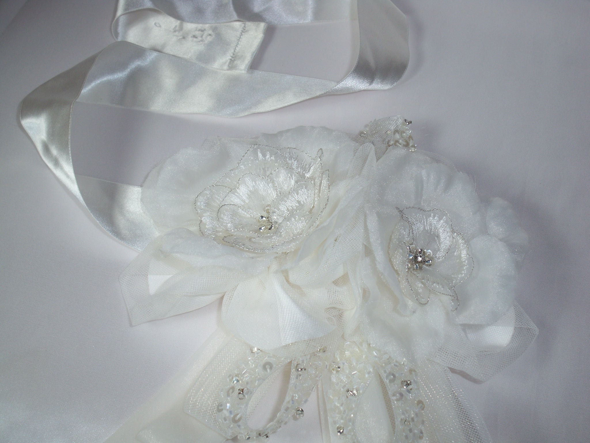 Organza Leaves, Rhinestone, and Pearl Belt - Bridal Accessories - The White Flower - San Diego, CA