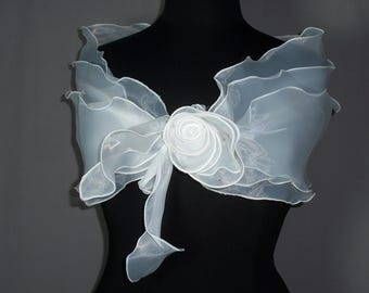 White Organza Bridal Wrap: Rhinestone Rose Shrug