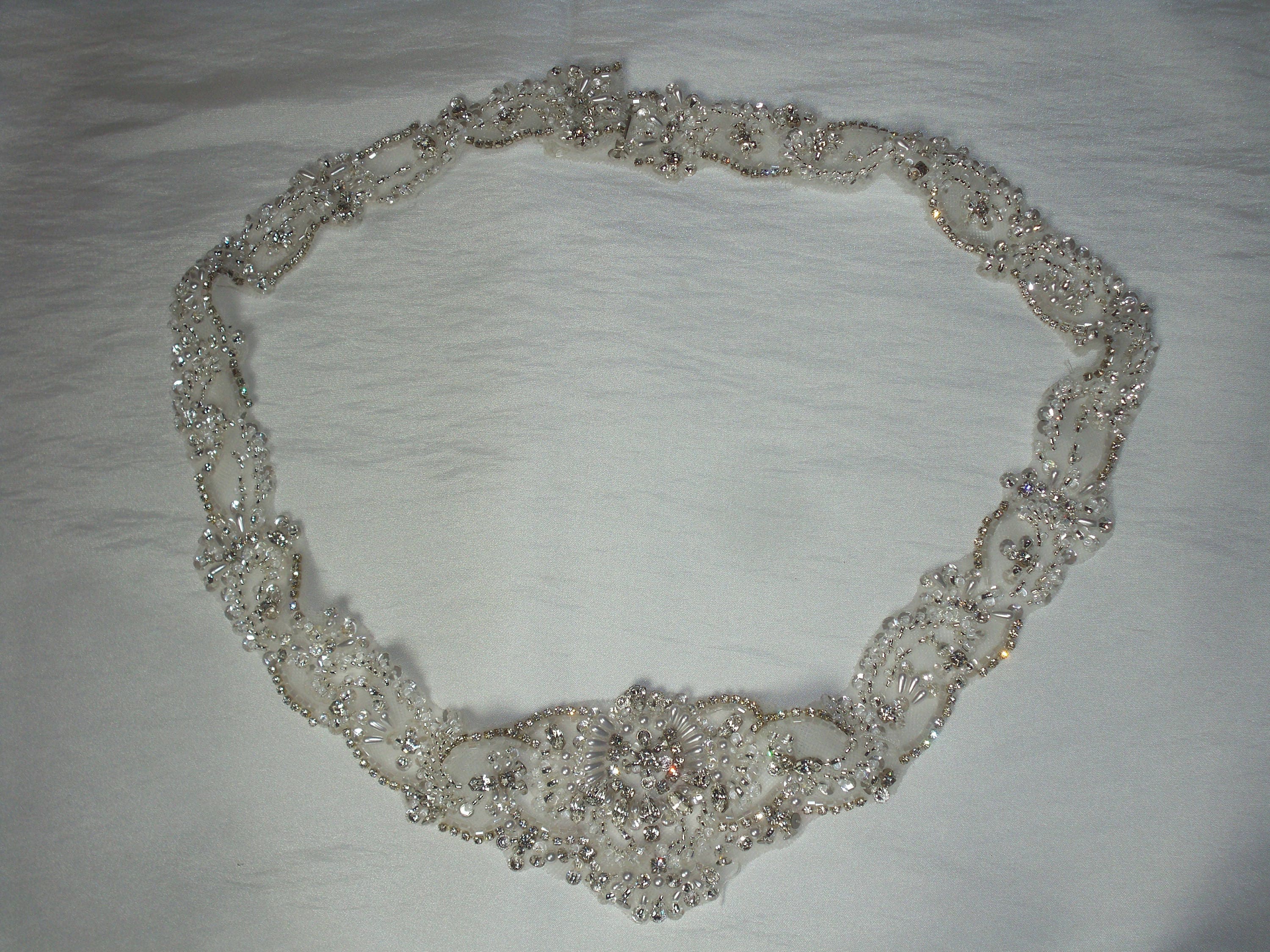 2892 Bridal Belt Hand Pearl Rhinestone Wedding Clear Crystal For Thin Pearl Bridal Belt, Wedding Dress Belt, Pearl Bridal  main image 3