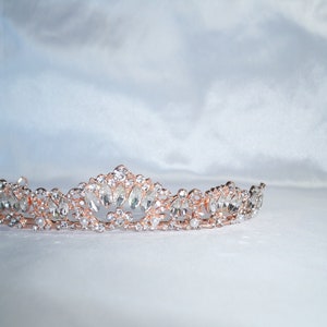 Rose gold rhinestone pearl bridal wedding tiara, prom Quenceanera party tiara crown, formal evening wear tiara, flower girl first communion