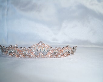 Rose gold rhinestone pearl bridal wedding tiara, prom Quenceanera party tiara crown, formal evening wear tiara, flower girl first communion