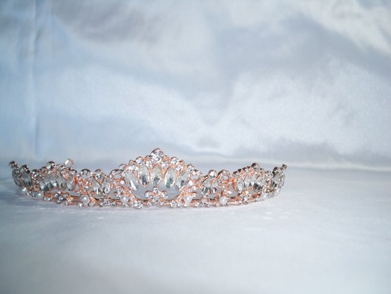 Rose Gold Rhinestone Pearl Bridal Wedding Tiara, Prom  display picture 1