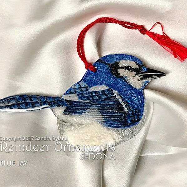 BLUE JAY CHRISTMAS Ornament Blue and White Blue Jay Ornament Birder Gift One of a Kind Ooak Bird Lover Gift, Hand Sculpted Made in Sedona