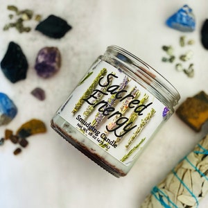 Sacred Energy, Soy Candle, Dried Flower Candle,Ritual Candles, Intention Candles, Crystal Candles, Chakra Candles, Prayer Candles