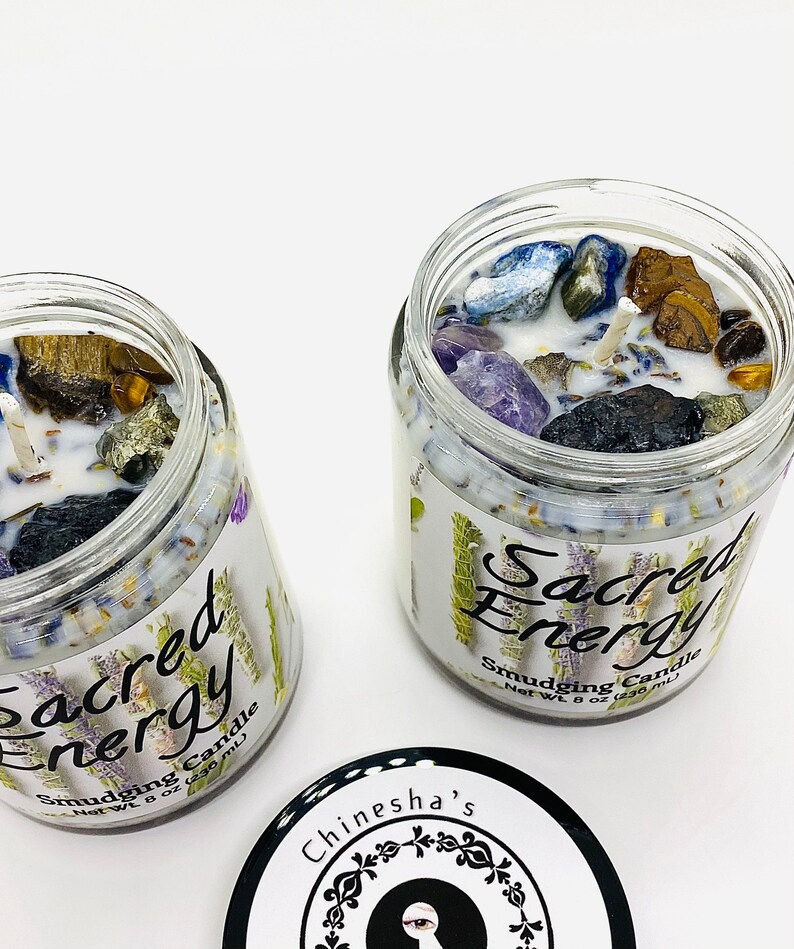 Sacred Energy, 8oz Soy Candle, Dried Flower Candle,Ritual Candles, Intention Candles, Crystal Candles, Chakra Candles, Prayer Candles 
