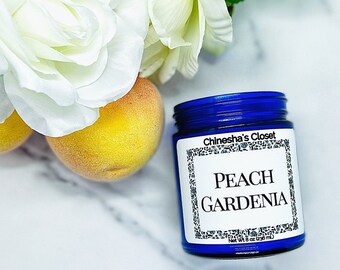 Peach Gardenia, Soy Candle, Homemade Candles, Wood Wick Candles, Personalized Candles, Unique Candles, Blue Jar Candles, Pet Safe Candles