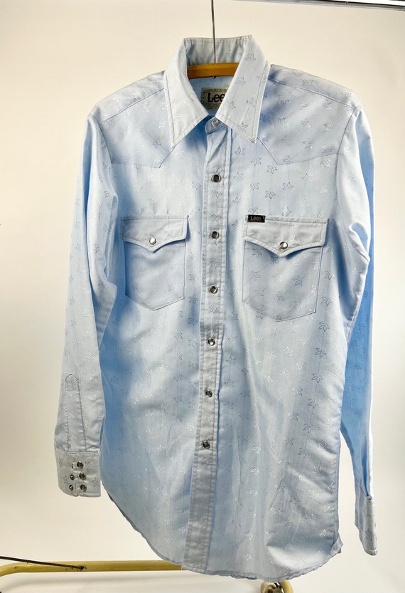 Vintage 1970's Western Snap Front Baby Blue Shirt,