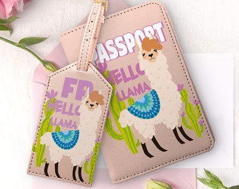 Cute Llama Eco Leather Travel Wallet Organizer Llama Print Luggage Tag Passport Cover Llama Cactus Girly Gift Card Holder Wanderlust TU1302