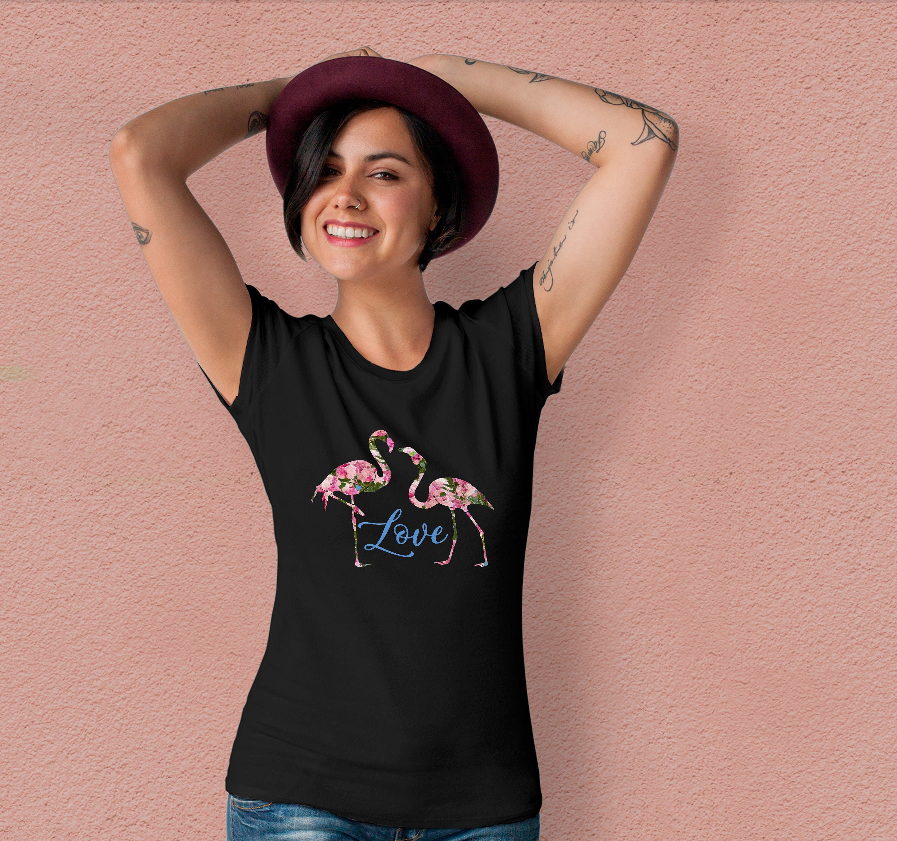 Image of Flamingo Shirt Once More With Love Floral Gifts Aesthetic Clothing Pink Print Art Mother Day Gift Tu3027