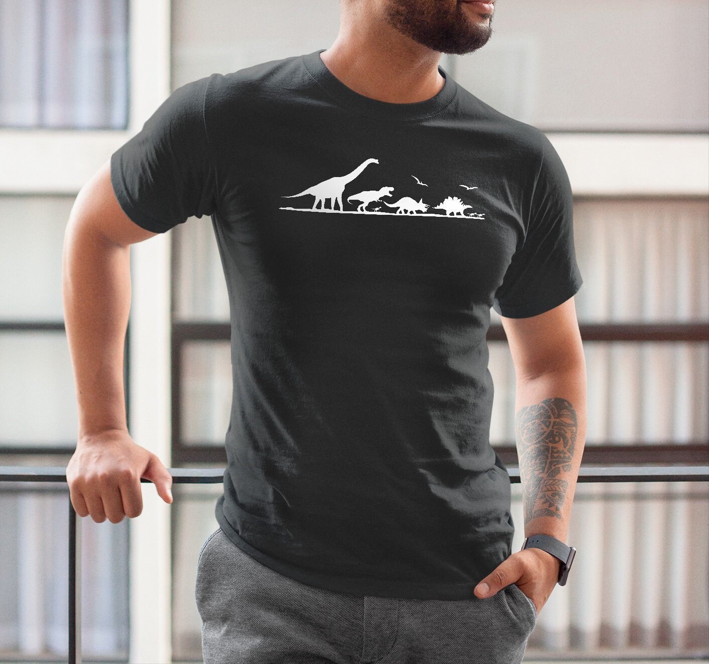 Image of Dinosaurs Shirt Dinosaur Outfit Black & White Print Graphic Tee Jurassic Aesthetic Clothing Dino Tu1153