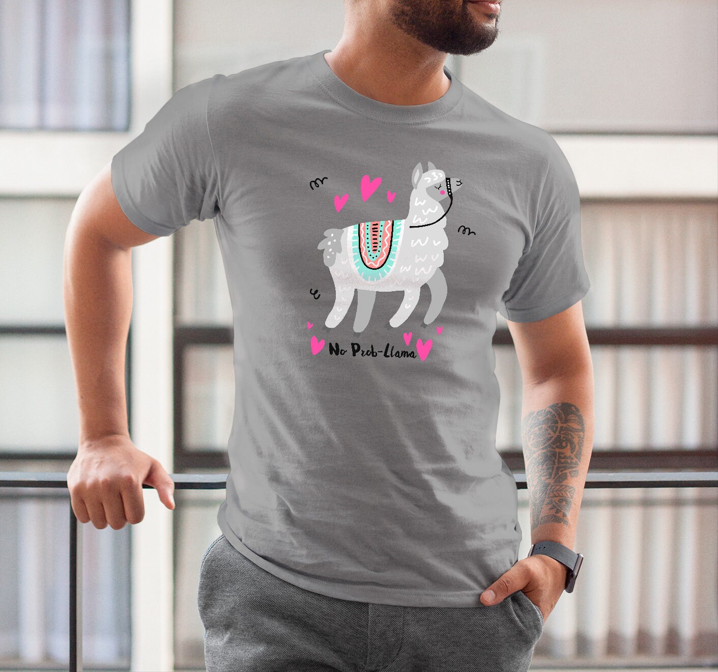 Image of No Prob Llama Shirt Funny T Alpaca Lover Gift Cute Unisex Tee Graphic Tee Animal White Tu1132