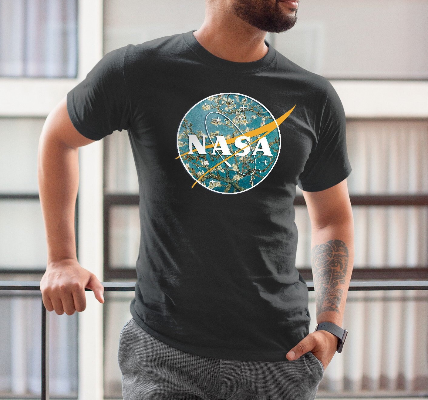 Image of Nasa Shirt Vincent Van Gogh Almond Blossoms Logo Art Aesthetic Clothing Space The Weeknd Tu1055