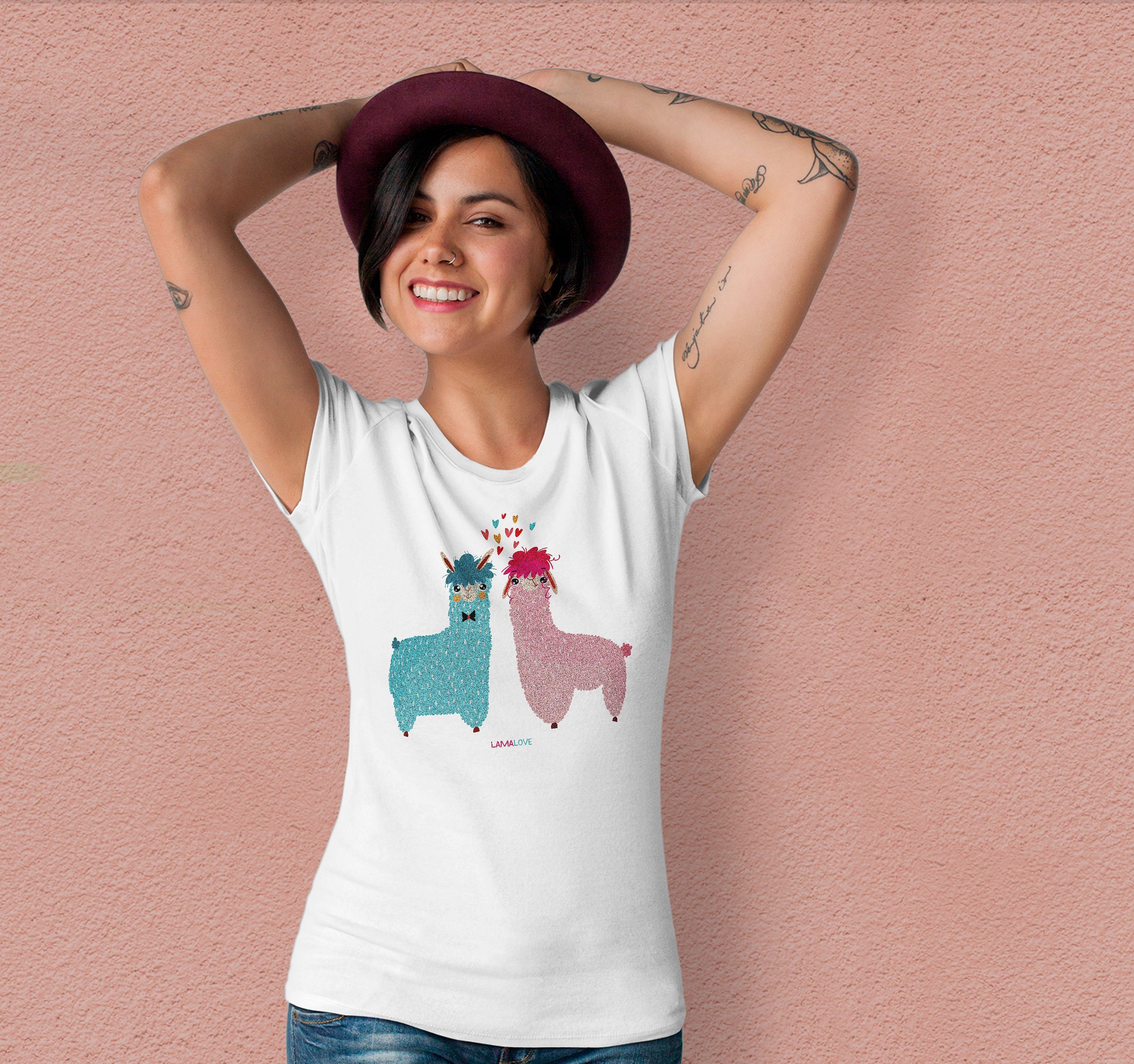 Image of Llama Love Shirt Cute Tee Alpaca Lovers Gift Funny T Graphic Tumblr Aesthetic Clothing Tu1149