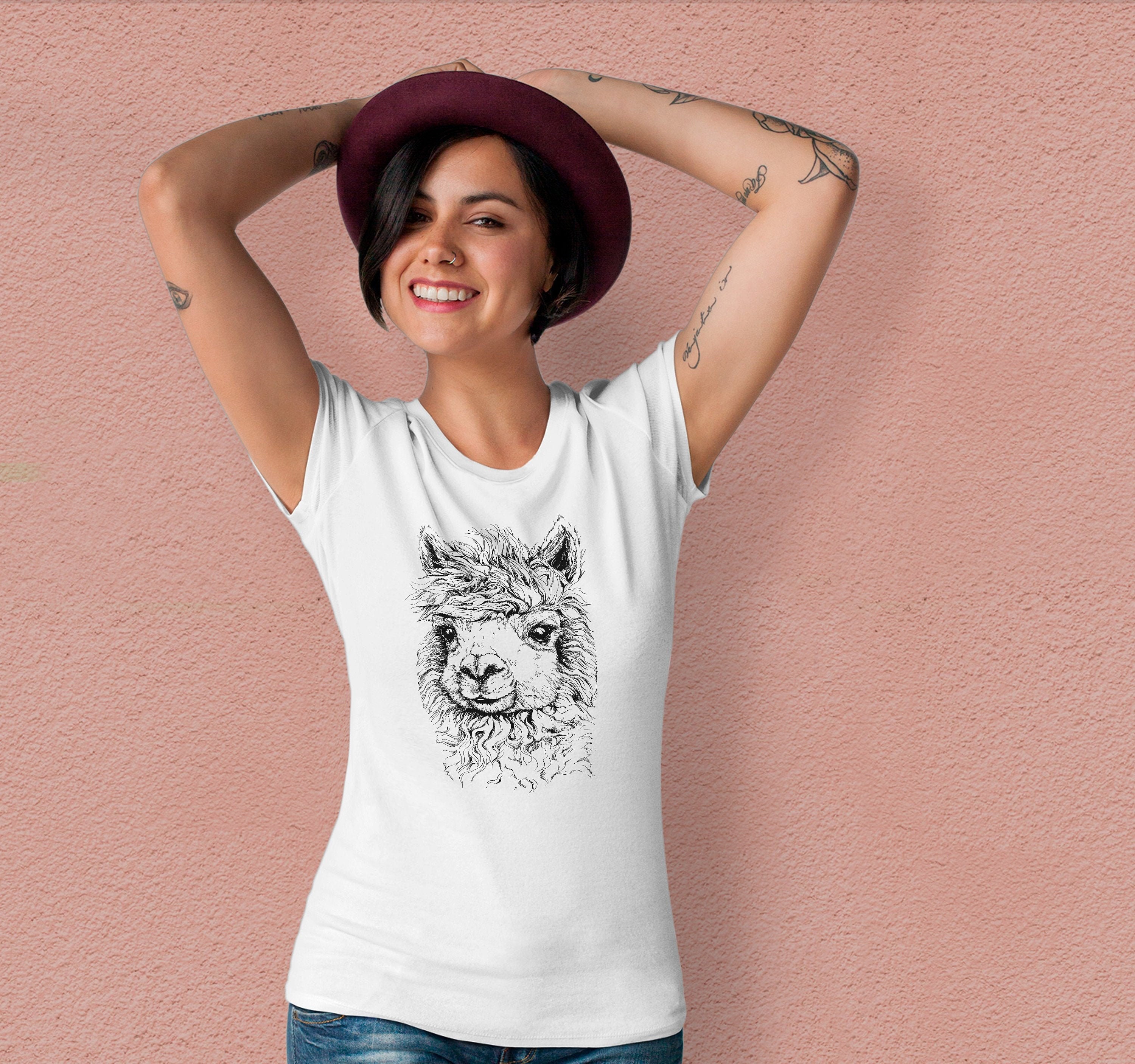 Image of Funny Llama Shirt Cute T Women Unisex Tee Graphic Tee Animal White Alpaca Lovers Rights Tu1069