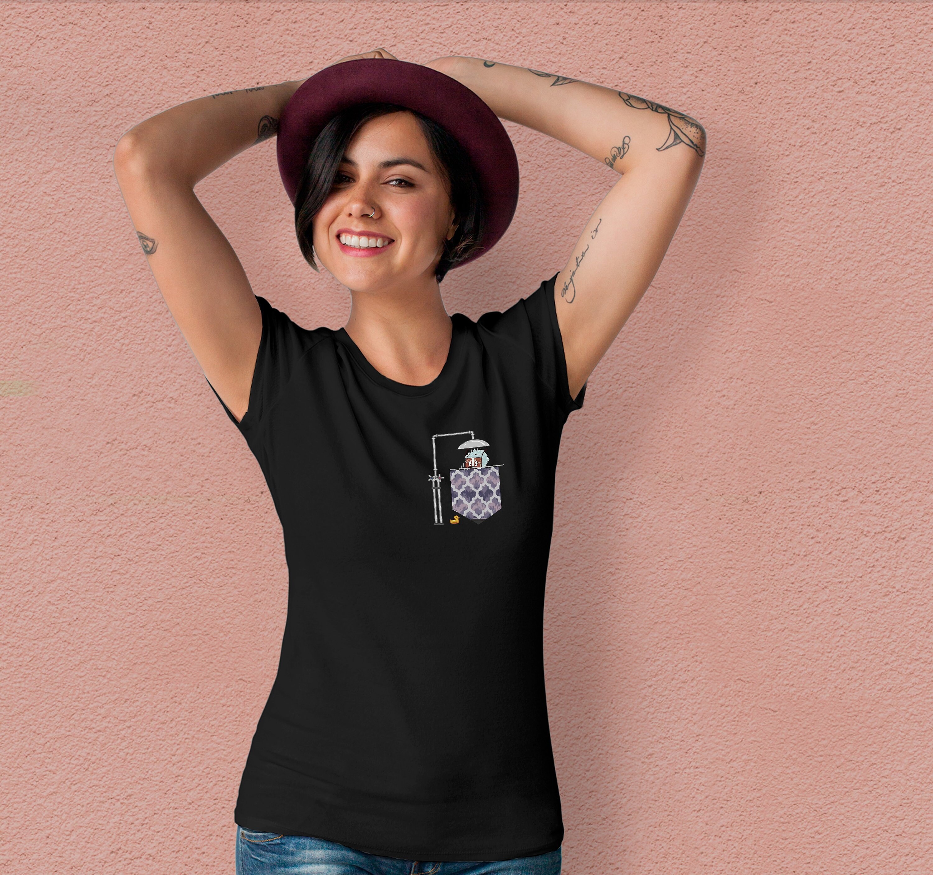 Image of Showering Dog Shirt Pocket Print Funny Shower Duck Cute in Aesthetic Clothing Lover Gift Bath Tu1162