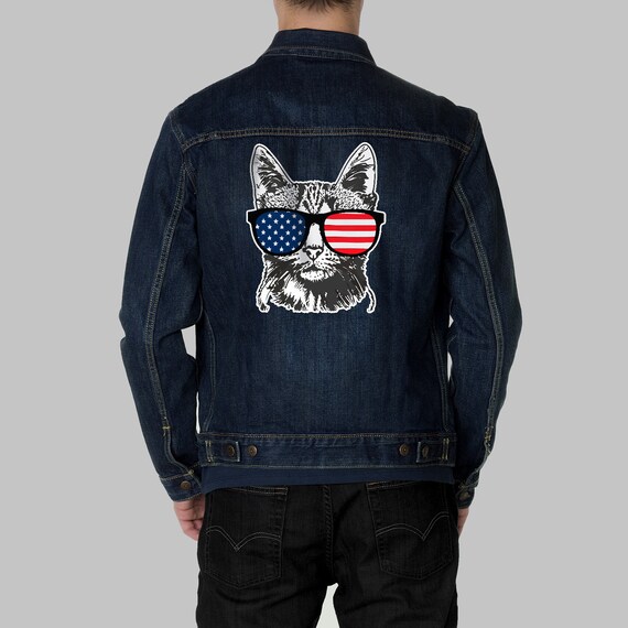 American Cat Denim Jacket USA Flag Trucker Grunge Aesthetic Etsy
