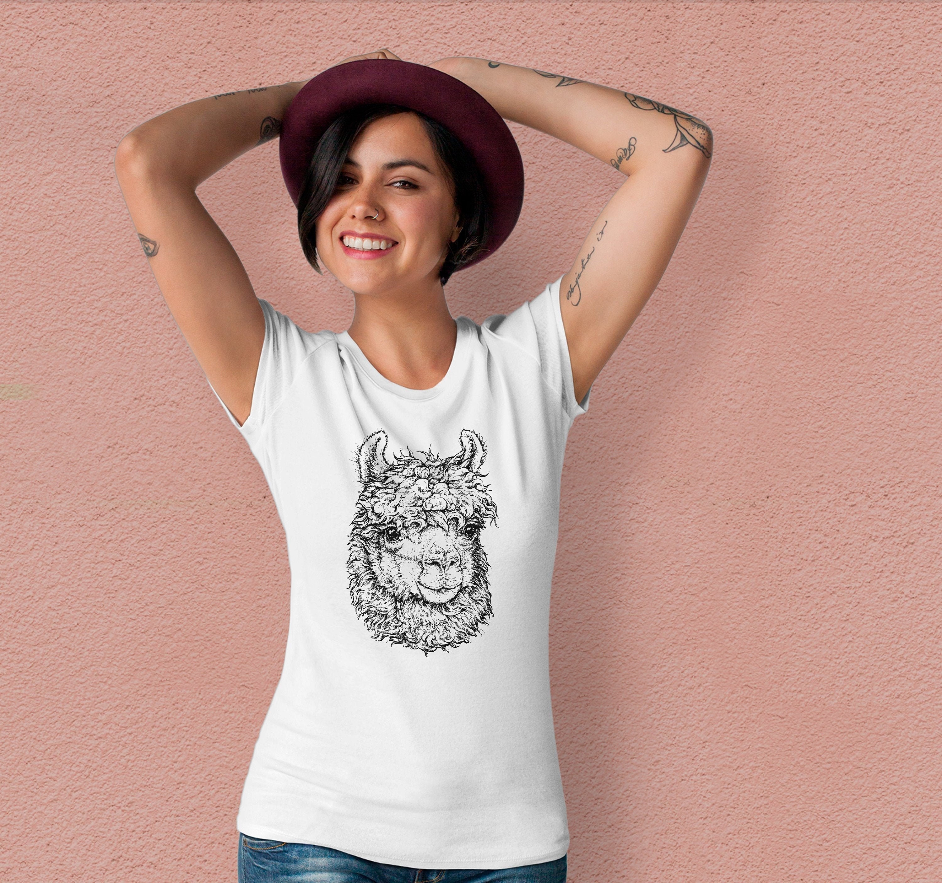 Image of Alpaca Shirt Cute Llama Tee Lover Gift Animal Art Unisex Graphic Print Tu1159