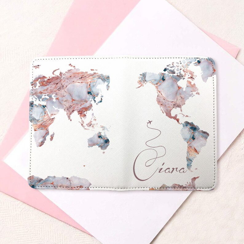 Rose Gold Passport Holder World Map Leather Luggage Tag Travel Etsy UK