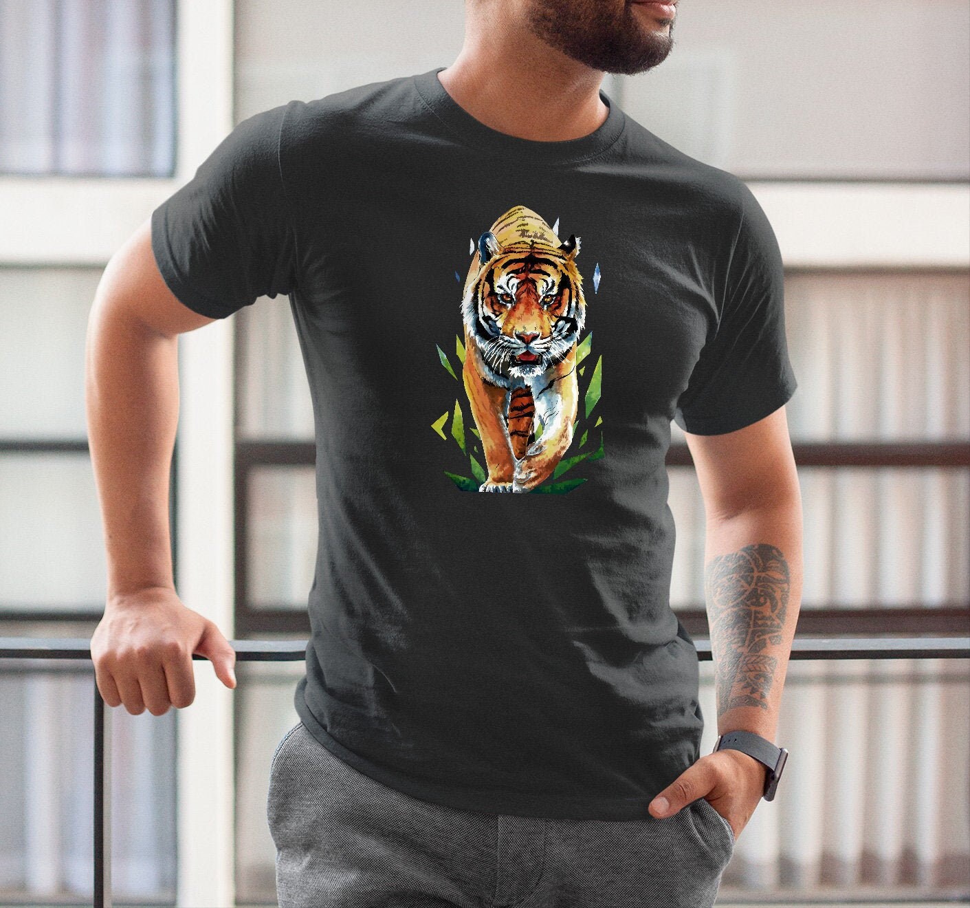 Image of Watercolor Bengal Tiger T-Shirt Animal Lover Eye Wild Shirt Nature Cute Big Cat Graphic Tee Illustrated Aesthetic Clothes Gift Tu1341