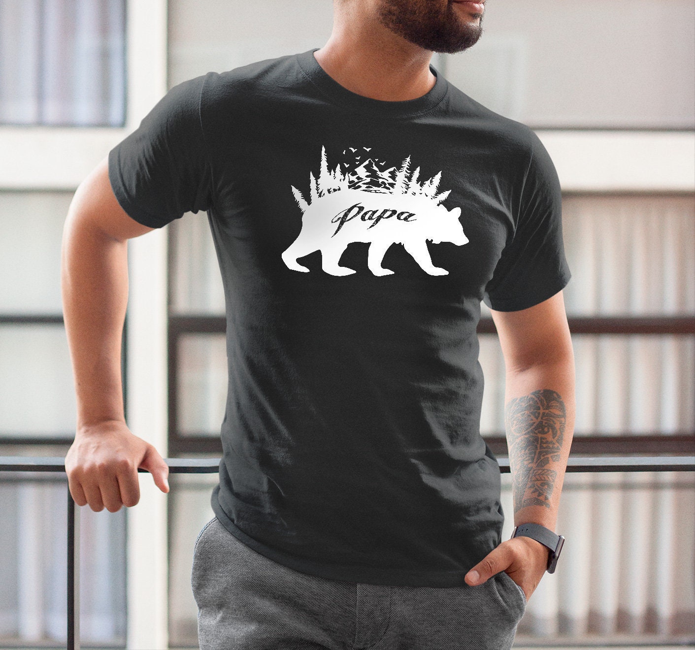 Image of Papa Bear Shirt Graphic Tee Tshirt For Father's Day Gift Unique Father Dads Dad Gifts Tu1152