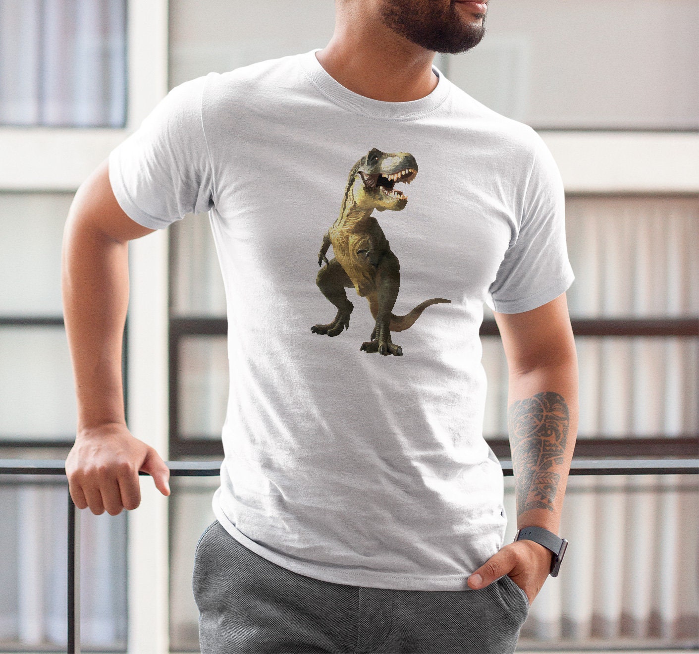 Image of T-Rex Dinosaur Shirt Dino Print The Weeknd Clothing Jurassic Park Street Wear Father Gift Tumblr Tu1150