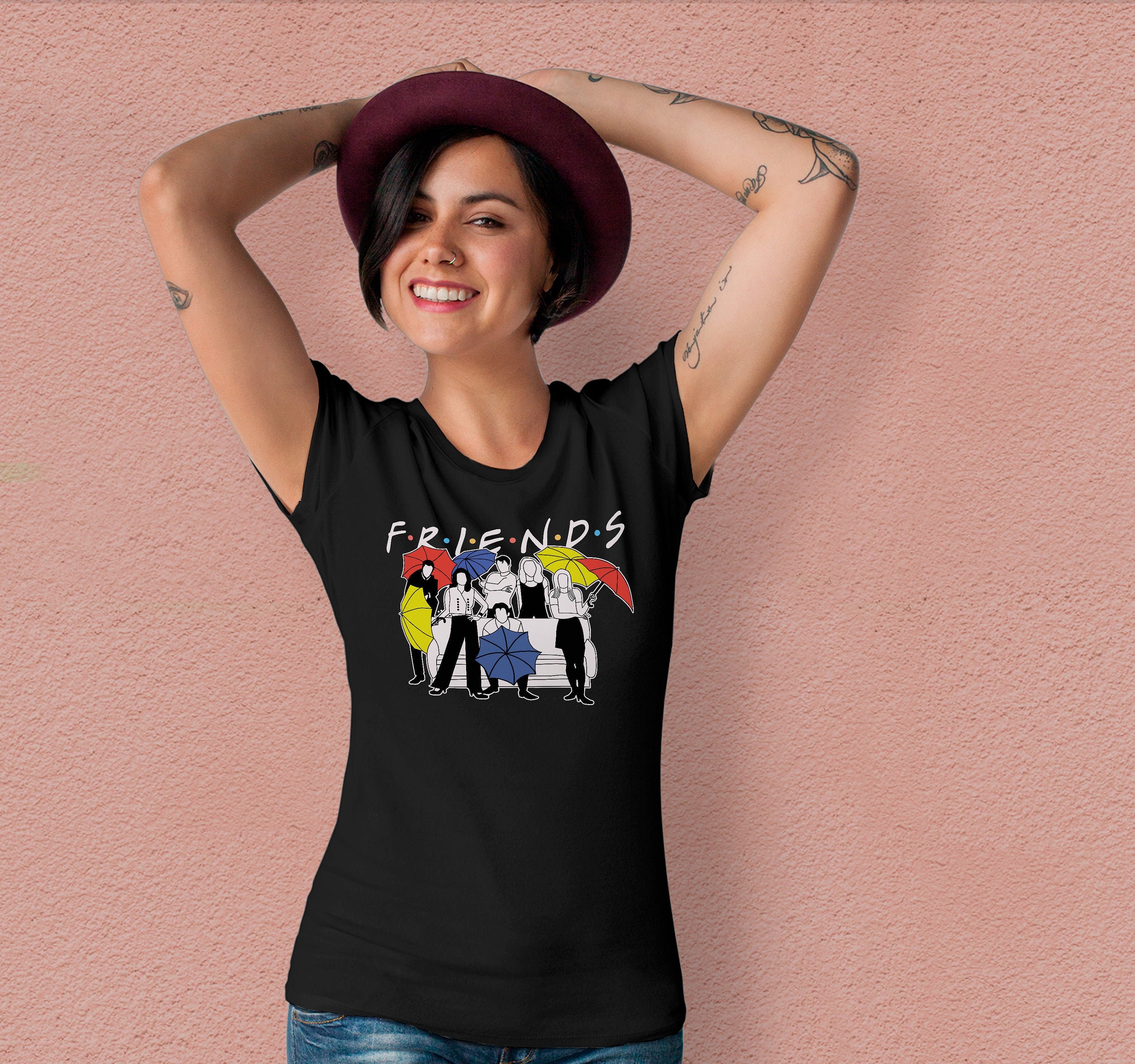 Image of Tshirt Friends Famous Tv Show Shirt Graphic Tee Tumblr Clothing Umbrella Print Unisex Gender Free Aesthetic Tu1062