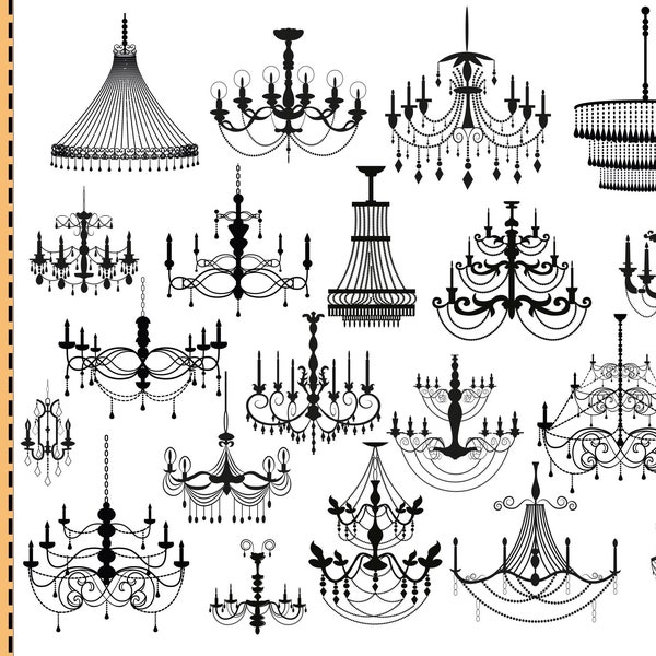 Chandelier SVG Files Fancy Chandelier Clip Art Chandelier Wall Decal Chandelier Cuttable SVG File Cricut or Sillhouette Ai Eps Gsd LD1335