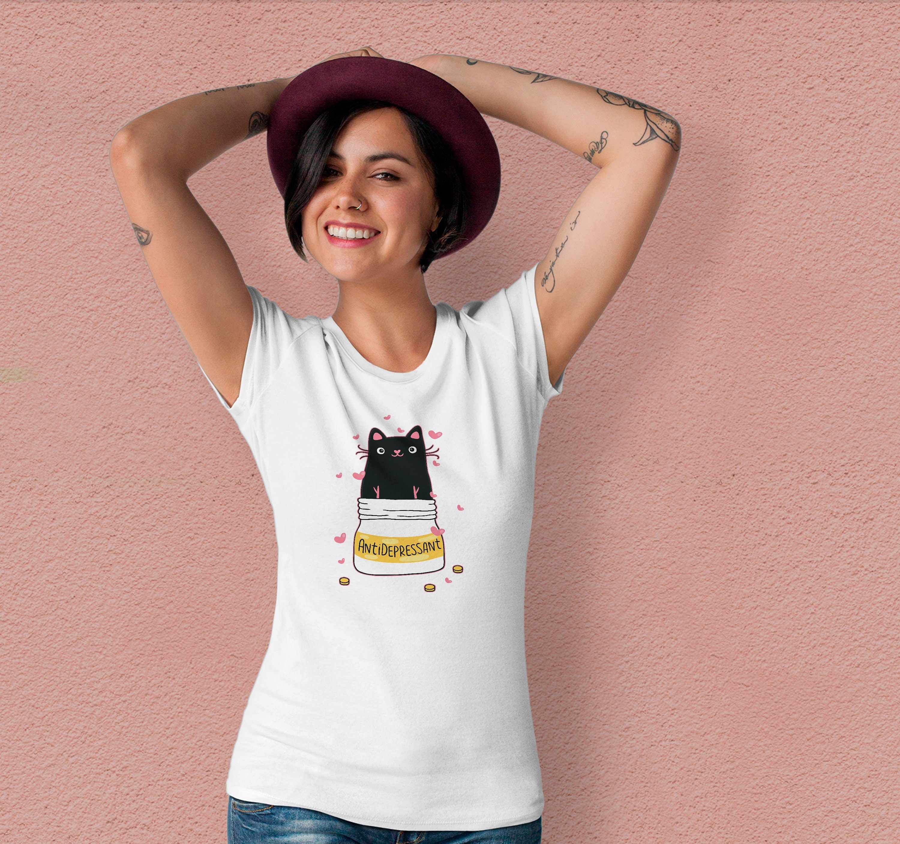 Image of Cat Antidepressant Shirt T-Shirt Once More With Love Adorable Kitten Lover Gift Aesthetic Clothing Play Tu1171