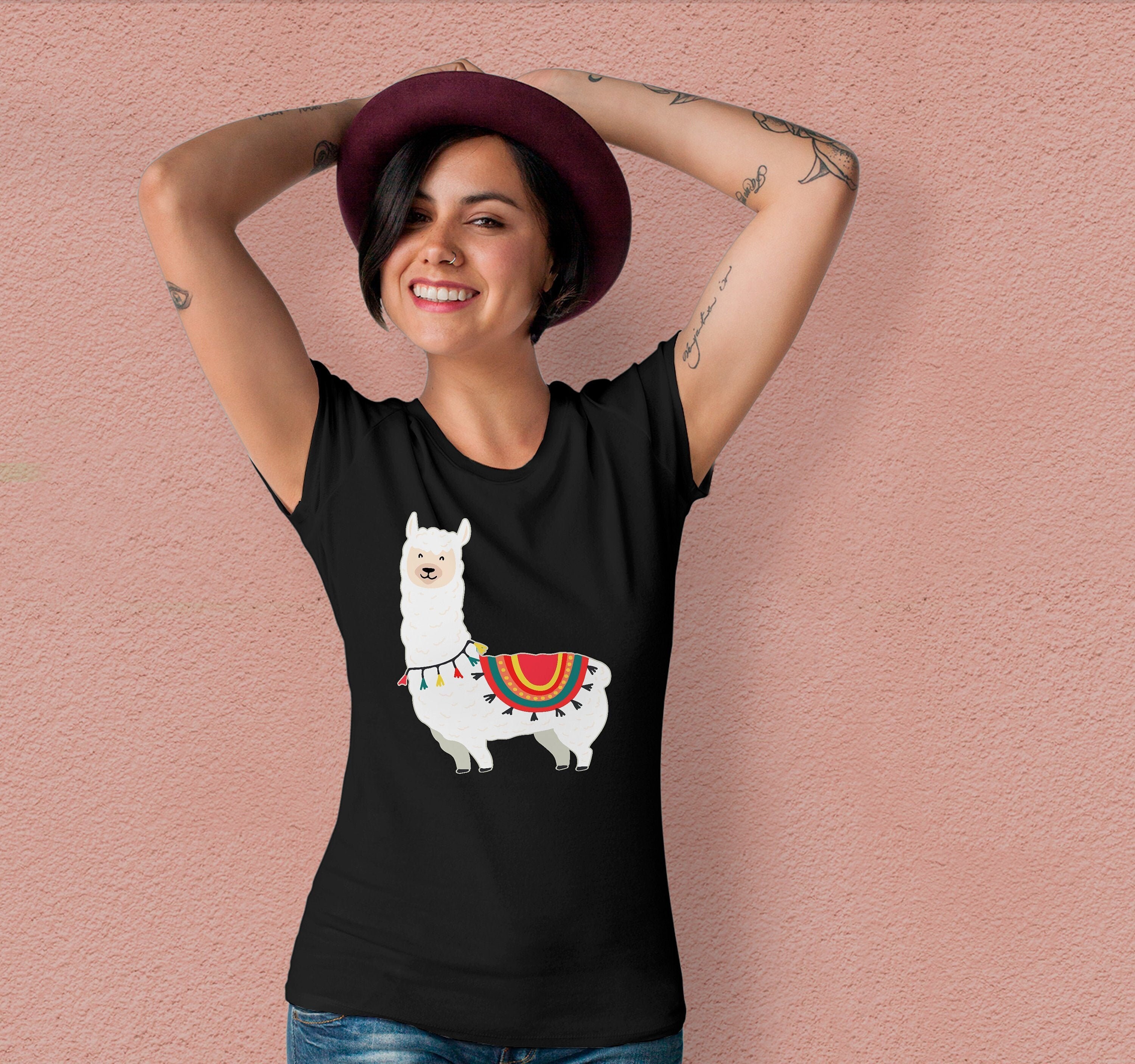 Image of Funny Llama Shirt Alpaca & Lover Gift Cute Cartoon Animal Art Unisex Tee Graphic Tu1131